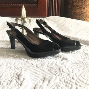 Etienne Aigner Patent Leather Peep-Toe Heel